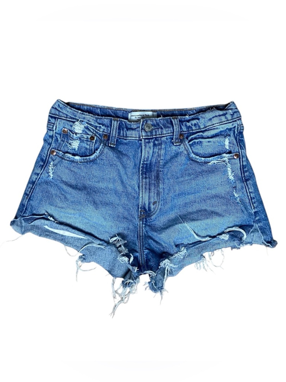 Abercrombie Mom Shorts Size 28 High Rise Denim Jean Shorts 6 Raw Hem Distressed - Picture 2 of 5